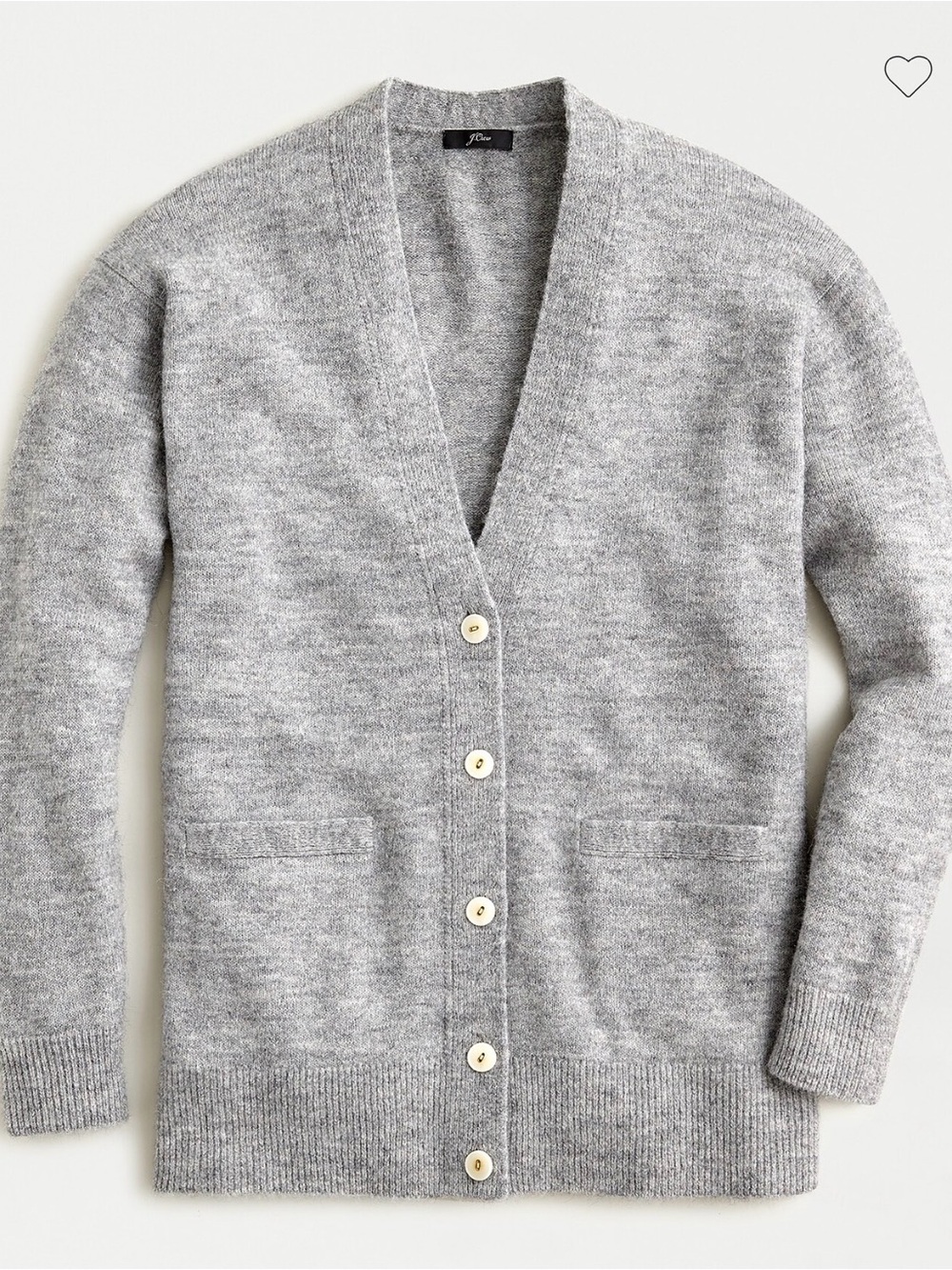 J. Crew Heather Gray V-Neck Button-Front Cardigan made with Alpaca and Merino